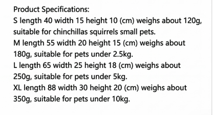 Product specifications for small pet enclosures on a white background